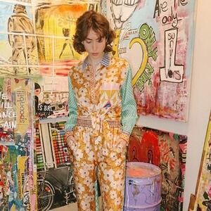 Me369 Floral Print Button-Up‎ Shirt Colorful Patterned Pocket Te Amo Small